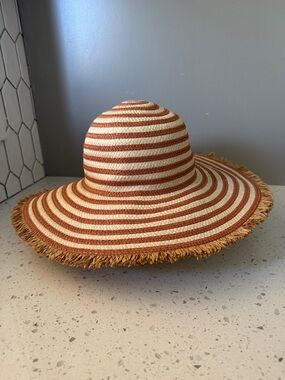 David and Young Straw striped Sun Hat with fringe